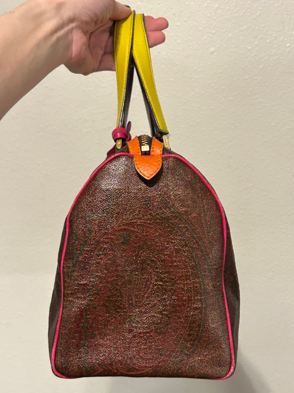 ETRO Paisley Multicolor Colorblock Boston Speedy Bag w/ Lock & Key + Luggage Tag - Picture 4 of 16